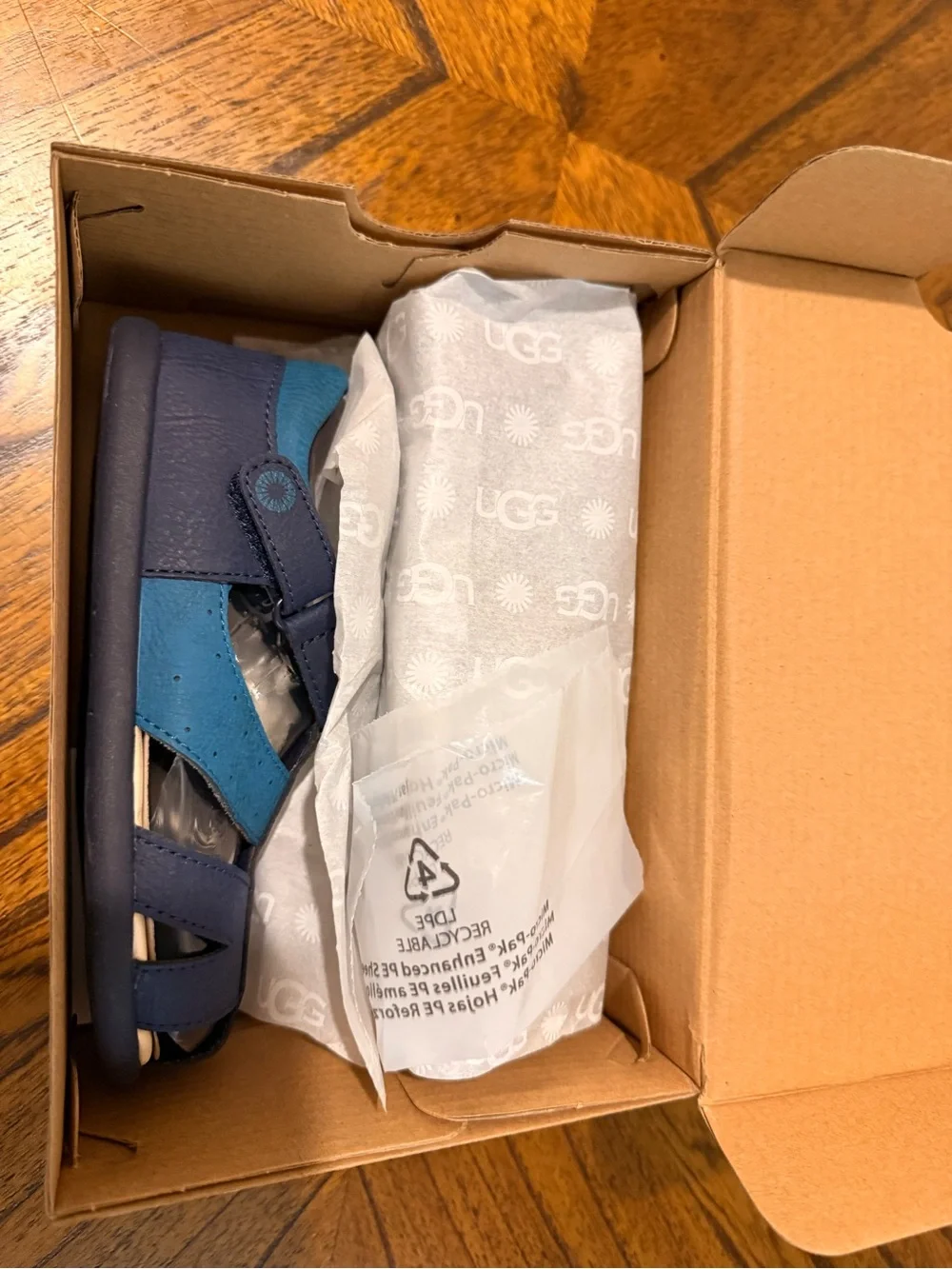 NWB Ugg T Kylo Kids Navy and Teal Sandals
